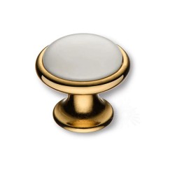 Ручка фарфор кнопка круглая 3008-60-KREM (69) глянцевое золото / кремовый диаметр 35 мм 