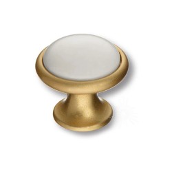 Ручка фарфор кнопка круглая 3008-61-KREM матовое золото / кремовый диаметр 35 мм 