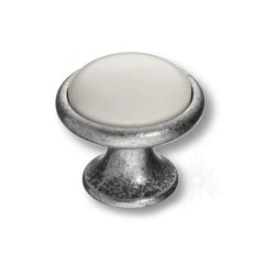 Ручка фарфор кнопка круглая 3008-80-00 старое серебро / белый диаметр 35 мм 