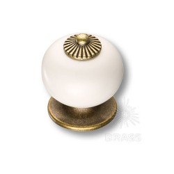 Ручка фарфор кнопка круглая 3020-40-000 античная бронза / белая керамика диаметр 33 мм