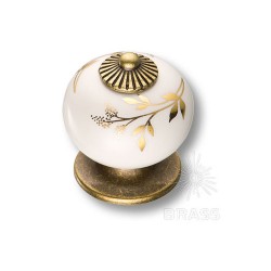 Ручка фарфор кнопка круглая 3020-013-178 античная бронза / белая керамика с орнаментом диаметр 33 мм