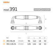 Ручка фарфор скоба 391B8 бронза / керамика кремовая длина 144 мм 