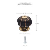 Ручка шар фарфор S-101 GOLD BLACK глянцевое золото / черный диаметр 40 мм 