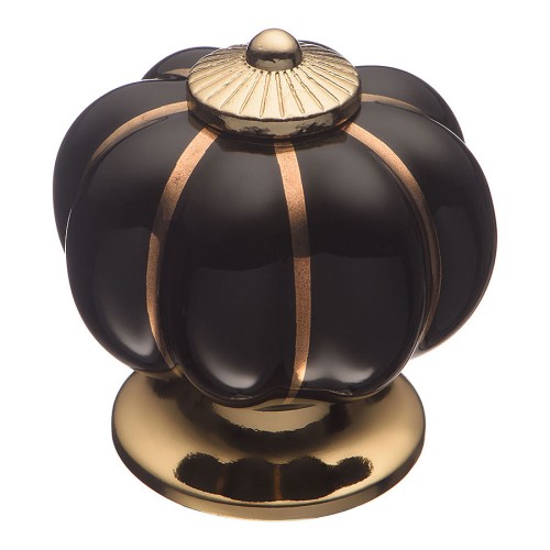 Ручка шар фарфор S-101 GOLD BLACK цвет глянцевое золото, черный диаметр 40 мм 