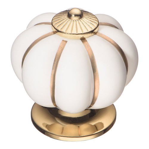 Ручка шар фарфор S-101 GOLD WHITE цвет глянцевое золото, белый диаметр 40 мм 