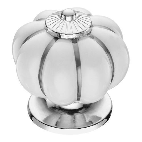 Ручка шар фарфор S-105-10-WHITE-SILVER LINE цвет глянцевый хром, белый диаметр 40 мм