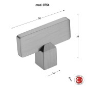 Ручка кнопка Т-образная 0754-011 цвет сатинированная латунь длина 50 мм     