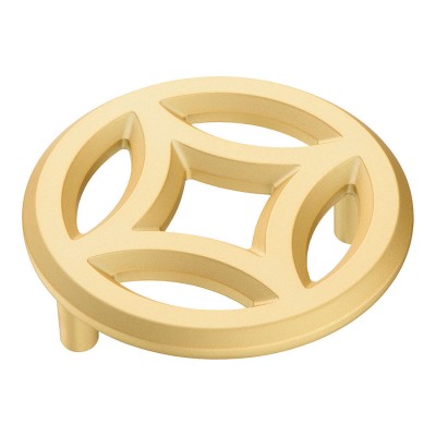 Ручка кнопка круглая  фигурная 1283 064PC35 цвет матовое золото диаметр 79 мм крепление 64 мм 