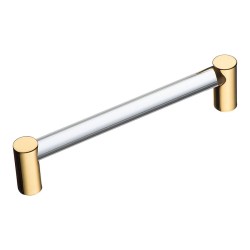 Ручка рейлинг BU 016.128.19 глянцевое золото, прозрачное стекло длина 140 мм, крепление 128 мм