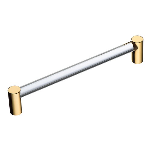 Ручка рейлинг BU 016.160.19 глянцевое золото, прозрачное стекло длина 175 мм, крепление 160 мм