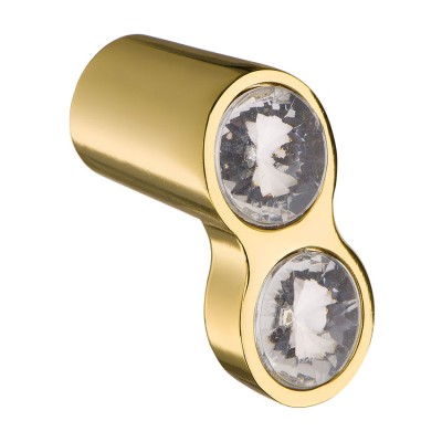 Ручка кнопка 92-Gold цвет глянцевое золото, кристаллы горный хрусталь длина 35 мм