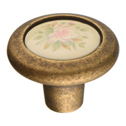 Ручка кнопка 9851-831 цвет старая бронза, керамика с рисунком диаметр 34 мм
