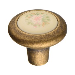 Ручка кнопка 9852-831 цвет старая бронза, керамика с орнаментом диаметр 28 мм