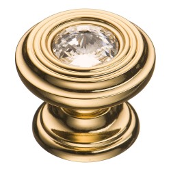 Ручка кнопка круглая 9952-100 цвет глянцевое золото кристалл Сваровски диаметр 30 мм