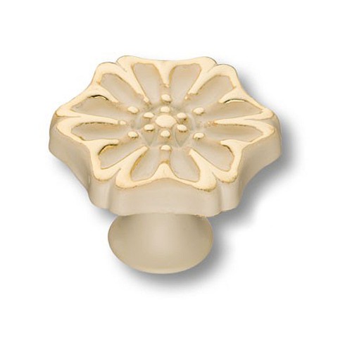 Ручка кнопка 110-White Gold цвет белый с золотом диаметр 38 мм 