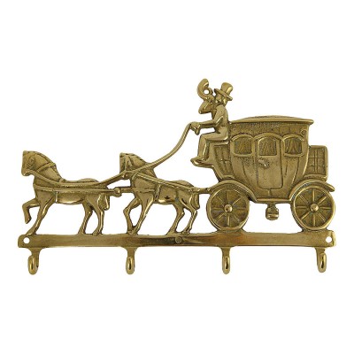 Вешалка 00090 Повозка с лошадьми глянцевая латунь длина 220 мм 