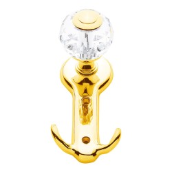 Крючок мебельный 0437-003 двухрожковый цвет глянцевое золото кристалл длина 125 мм