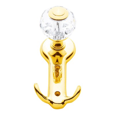 Крючок мебельный 0437-003 двухрожковый цвет глянцевое золото кристалл длина 125 мм