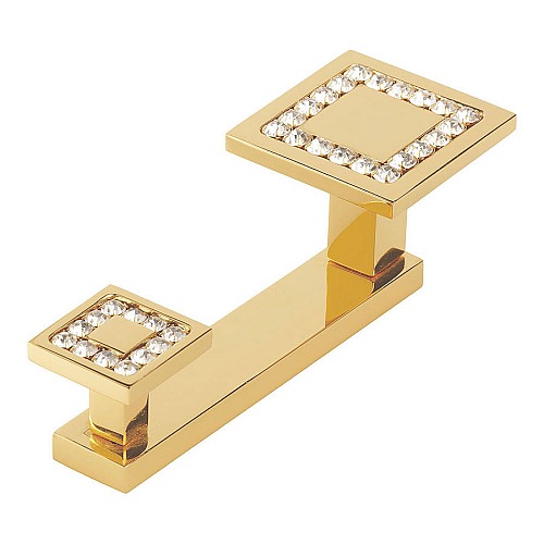 Крючок мебельный 0471-003-2 цвет глянцевое золото кристаллы Swarovski двухрожковый 135 мм