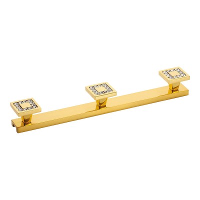 Крючок мебельный 0471-003-3 цвет глянцевое золото, кристаллы Swarovski трехрожковый 353 мм