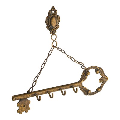 Вешалка ключница 130094 Ключ на цепи античная латунь длина 220 мм