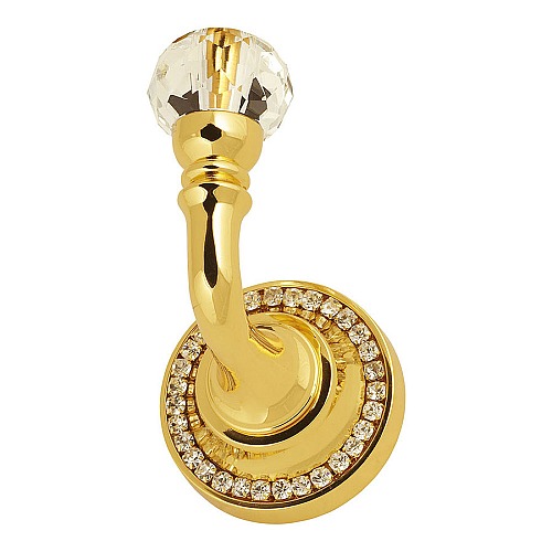 Крючок мебельный 1471-030L однорожковый цвет глянцевое золото 24К кристалл длина 95 мм