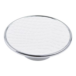 Ручка кнопка круглая 1026BL цвет глянцевый хром, белая кожа диаметр 85 мм 