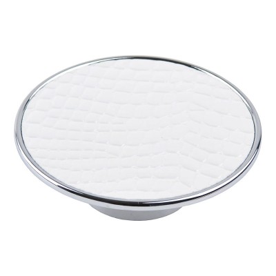 Ручка кнопка круглая 1026BL цвет глянцевый хром, белая кожа диаметр 85 мм Ручка кнопка круглая 1026BL цвет глянцевый хром, белая кожа диаметр 85 мм