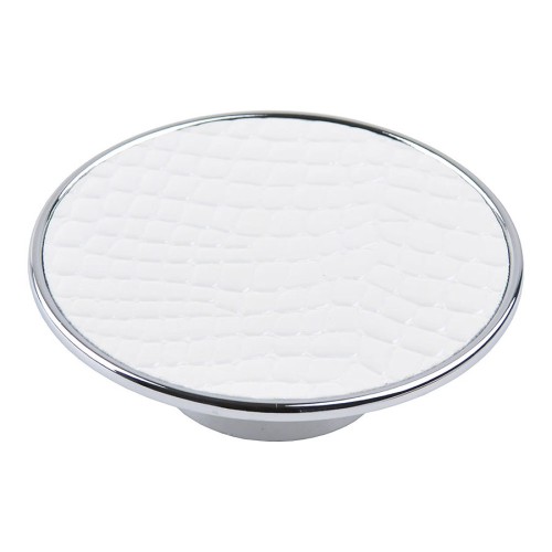 Ручка кнопка круглая 1026BL цвет глянцевый хром, белая кожа диаметр 85 мм 