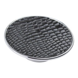 Ручка кнопка круглая 1026NE цвет глянцевый хром, черная кожа диаметр 85 мм 