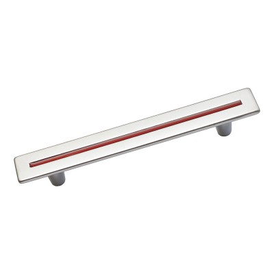 Ручка скоба 516RJ цвет алюминий, красная вставка длина 135 мм, крепление 96 мм