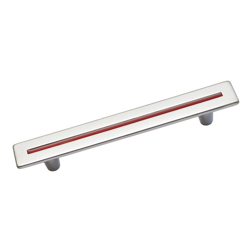 Ручка скоба 516RJ цвет алюминий, красная вставка длина 135 мм, крепление 96 мм