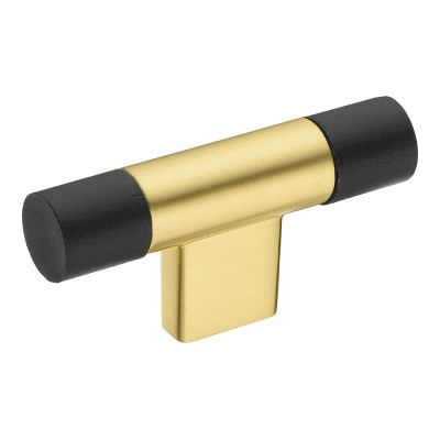 Ручка кнопка Т-образная 9400-246 цвет матовое золото черное дерево длина 68 мм