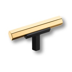 Ручка модерн кнопка 74-Matt Black-Gold цвет черный / глянцевое золото длина 60 мм 